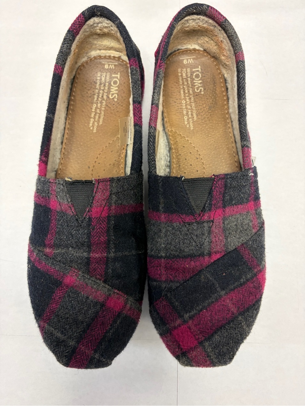 TOMS Black & Magenta Plaid Slip-On Flats